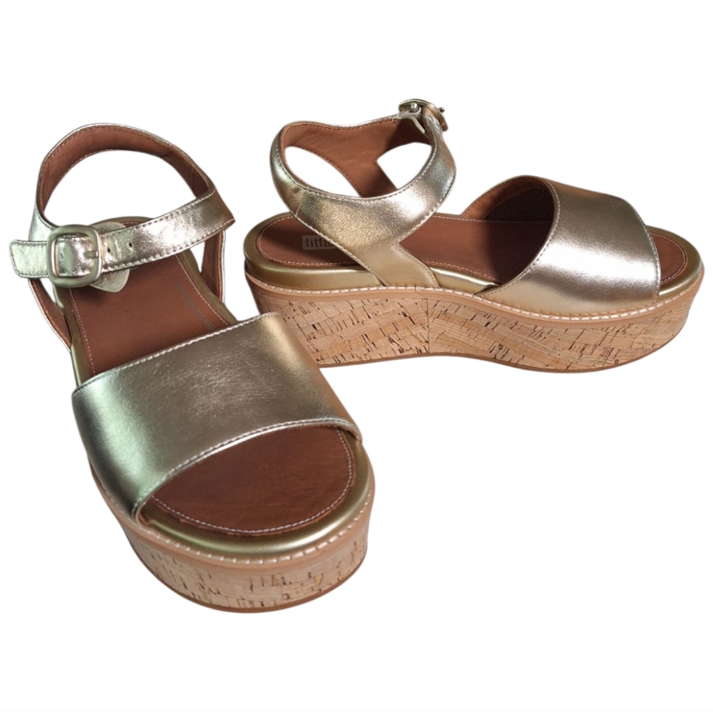 Fitflop Metallic Gold Cork Platform Sandals